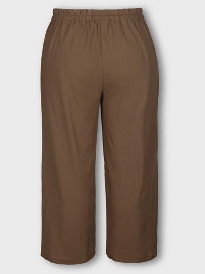 Comfortable Plus Size Wide-Leg Pants with Drawstring Waist and Pockets for Effortless Style