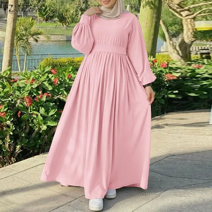 2026 ZANZEA Fashion Muslim Abaya Dress Dubai Robe Women Long Lantern Sleeve Pleated Sundress Elegant Solid A Line Party Dresses