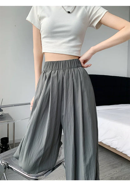 Summer Women's Wide-leg Pants Purple Thin Sunscreen Straight Pant Full Length Elastic Waist Casual Korean Fashion Trousers Women