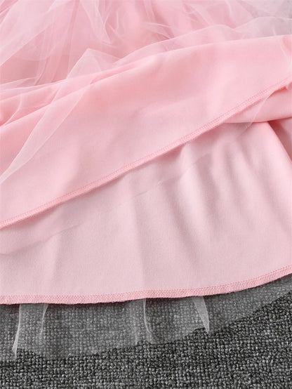 Kids Autumn 3D Flower Bow Dresses Children Princess Style Long Sleeve Mesh Puff Skirt Girls Birthday Party Performance Dress