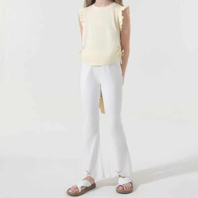 2026 New Girls' Summer Lightweight Elastic Bell Bottom Pants Stylish Baby Wear