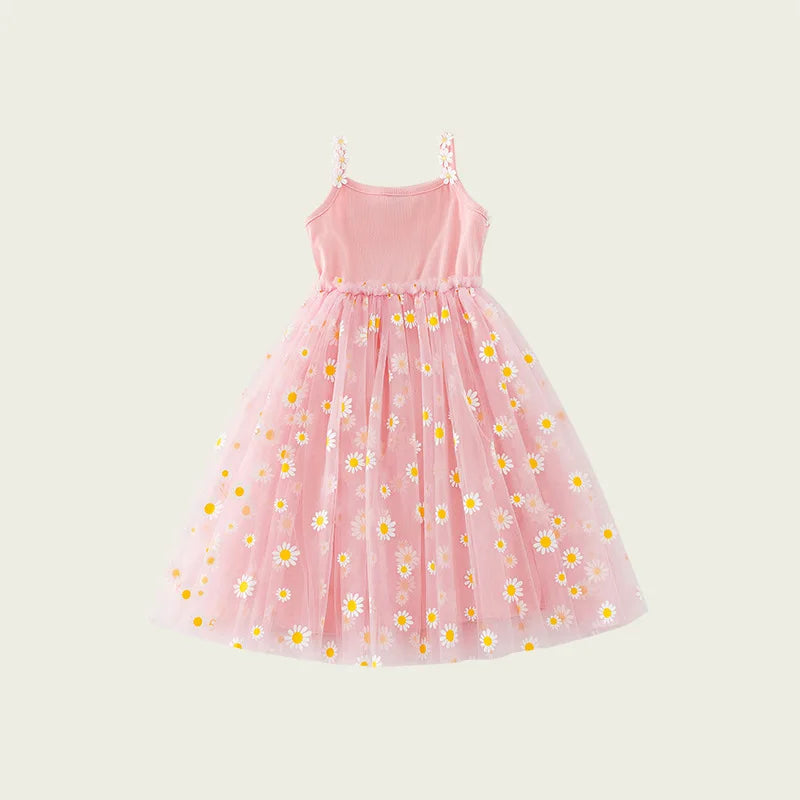 Humor Bear Summer New Children Suspenders Puff Princess Dress Little Daisy Flower Mesh Baby Girls Beach Dress