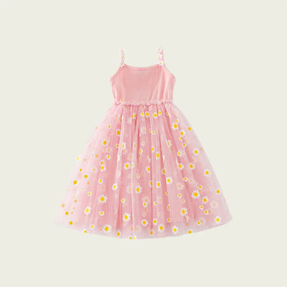 Humor Bear Summer New Children Suspenders Puff Princess Dress Little Daisy Flower Mesh Baby Girls Beach Dress