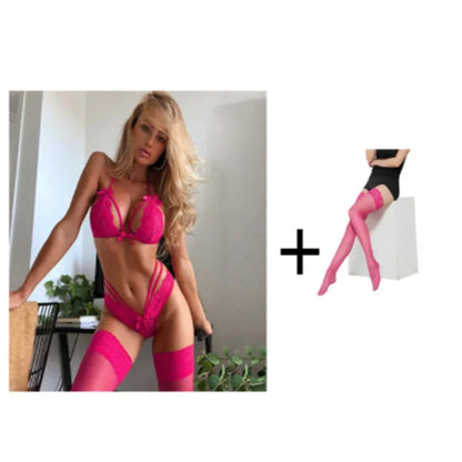 Women's Lingerie Set Sexy Lace Underwear See Through Bikini Erotic Bra for Ladies Low-waisted Thong Solid Color Erotic Lingerie