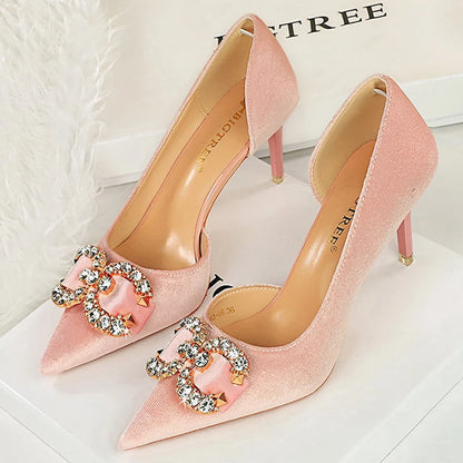 Luxury Women Pumps High Heels Women 7 Cm 10.5 Cm Stilettos Metal Rhinestone Kitten Heels Fashion Wedding Shoes Sexy Prom Shoes