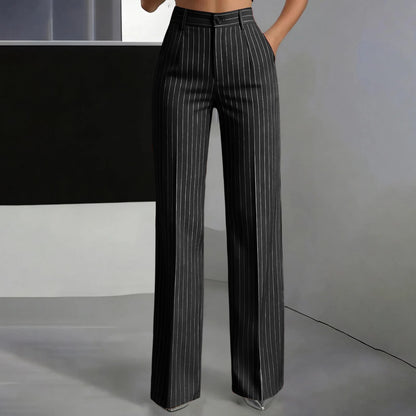 Women Striped Vintage Elastic Back Waist Suit Pants Draped Wide Leg Slacks Business Commute Casual Work Office Ladies Trousers