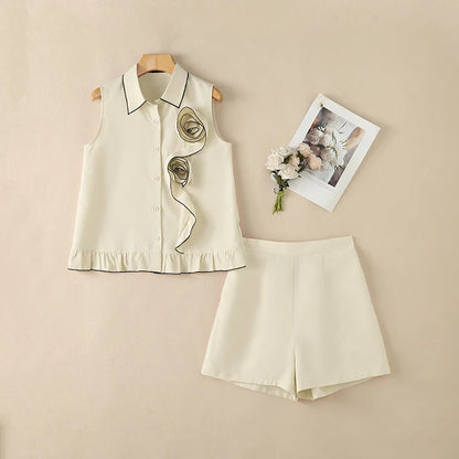 ZANZEA Women Summer 2-Piece Short Sets Fabric Flower Sleeveless Shirts & Elastic Waist Shorts Matching Sets Casual Daily Co-ords
