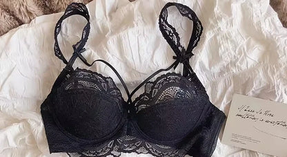 MOYISU Sexy French Lace Bralette Small Bust Cup Bra Set with Removable Straps & Push Up Pads, Soft Underwire Thin Girls Bra Top