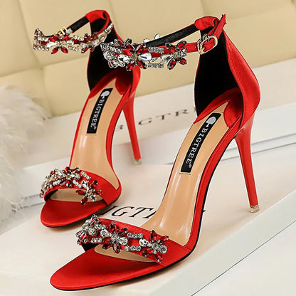 BIGTREE Shoes Open Toe Rhinestones Sandals Women 2026 New Designer Sexy High Heels Sandals Female Shoes Summer Heeled Sandals