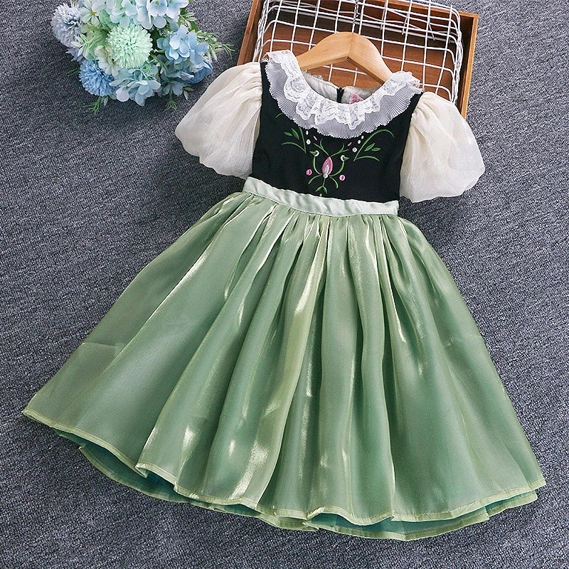 Clothing for New Kids Autumn 2026 Quality Korean Style Anna Baby Girls One Piece Princess Sundress Dress Up Girl Green Party