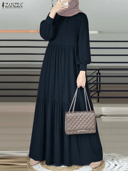 ZANZEA Elegant Muslim Abaya Hijab Long Dress Women Long Sleeve Ramadan Robe Spring Sundress Solid Loose Maxi Vestido Kaftan 2026