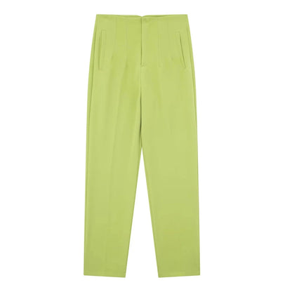 Hot Sale Women Summer Thin Casual Cropped Pants Stretchy Temperament Pleated Slimming Capris Ankle Length High Waisted Trousers