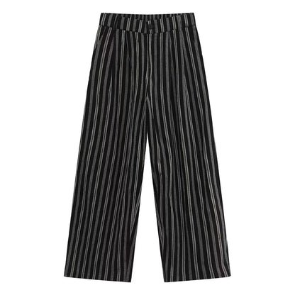 2026 Summer New Striped Casual Pants Men's Lazy Style Fashion Design Sense Versatile Loose Wide-leg Pants