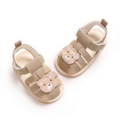 0-1Year Baby Shoes Infant Pre-Walker Shoes Cute Teddy Bear Pattern Summer Sandals Soft Sole Adjustable Strap Daily Footwear