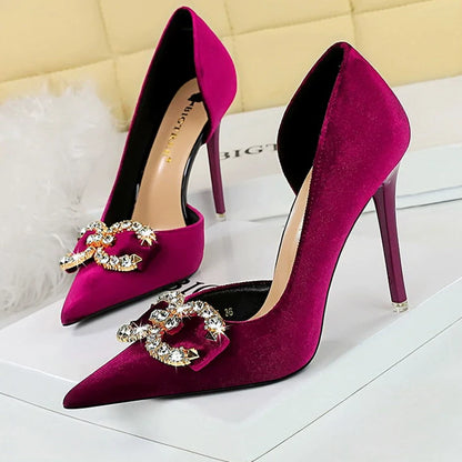 Luxury High Heels Women 7 cm 10.5 Stilettos Metal Rhinestone Women Pumps Fashion Wedding Shoes Ladies Sexy Prom Shoes 2026