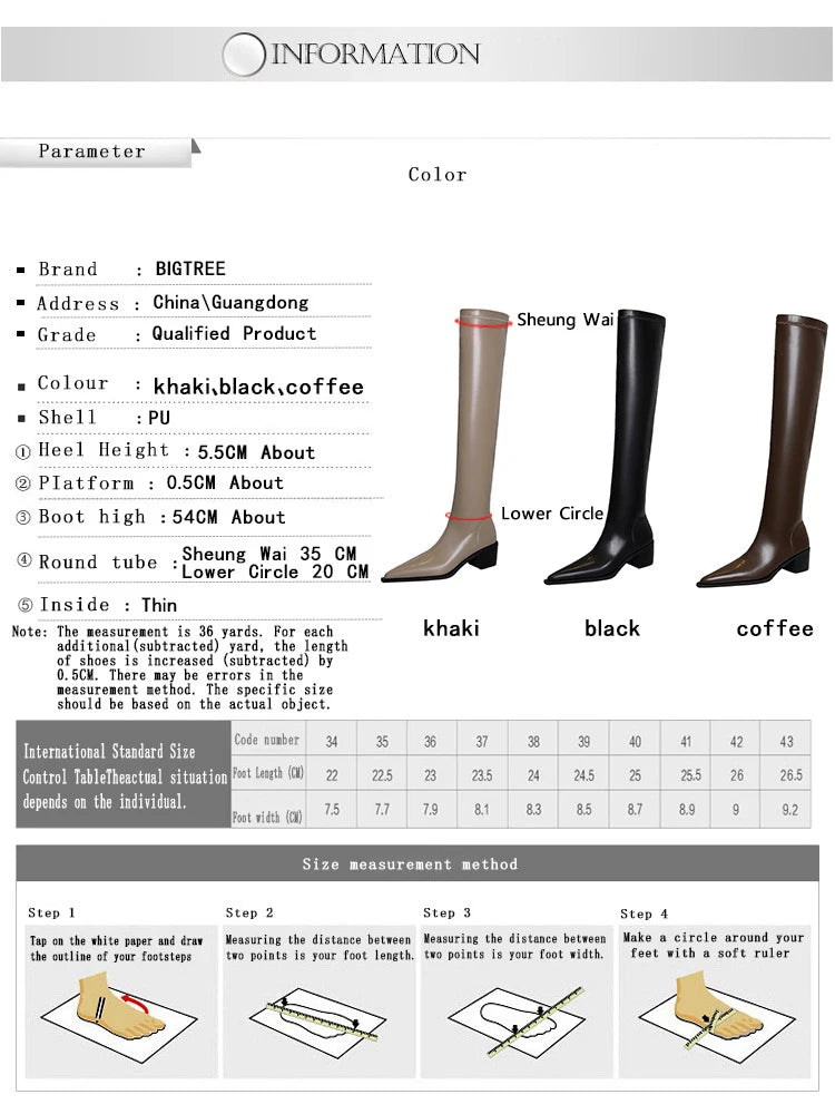 BIGTREE Shoes Women Sexy Over Knee High Boots Pu Leather Boots Pointed Toe Long Boots Autumn Winter Shoes Women Thick Heel Boots
