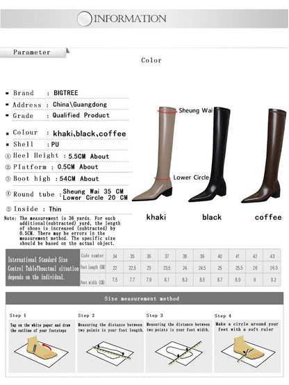 BIGTREE Shoes Women Sexy Over Knee High Boots Pu Leather Boots Pointed Toe Long Boots Autumn Winter Shoes Women Thick Heel Boots