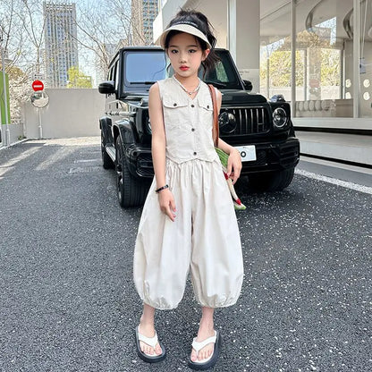 Girls Clothes 12 To 14 Years Old Junior Top and Bottom Set Outfit Sets Kids Girl Korean Children's 2025 Girls' Outfits Summer 4