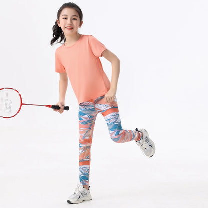 2pcs Kids Sportswear Gym Yoga Clothes Quick-Drying Top Base Skinny Shark Pants Summer Set Girls Active Wear Fitness Outfit