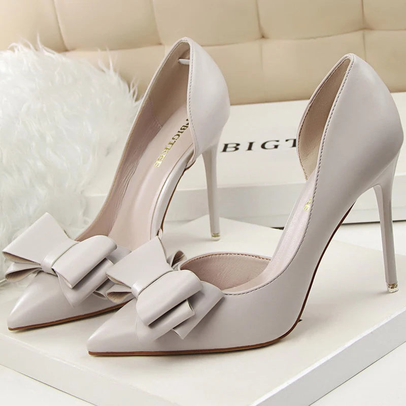 Plus Size 43 Women Classic Pumps High Heels Bowknot Women Pumps Stiletto 7.5 Cm 10 Cm Heels Women Basic Pump Party Shoes Ladies