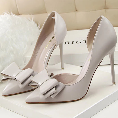 Plus Size 43 Women Classic Pumps High Heels Bowknot Women Pumps Stiletto 7.5 Cm 10 Cm Heels Women Basic Pump Party Shoes Ladies