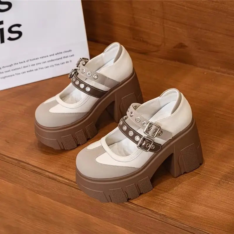 AIYUQI Mary Jane Shoes Women 2026 New Genuine Leather Women High Heels Color Block 11cm Platform Girls Shoes