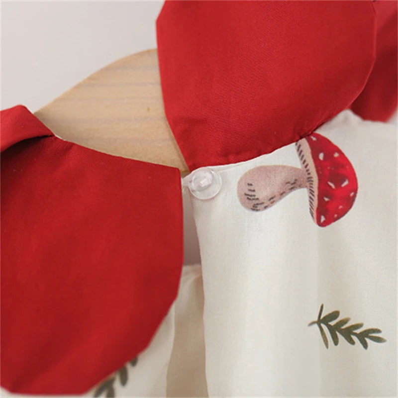2Pcs/set Summer Sleeveless Children Clothes Lovely Red Mushroom Girl Kid Dresses Baby Newborn Petal Collar Kid Toddler Costume