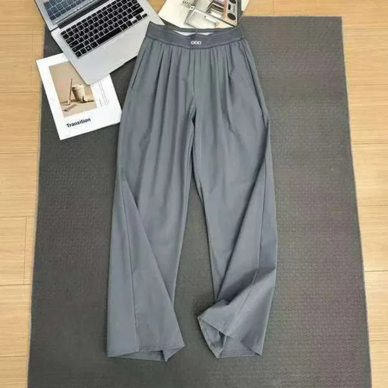2026 Loose Casual Pants Women's Summer High Waist and Thin Yoga Pants Breathable Drape Straight Mouth Wide Leg Sweatpants