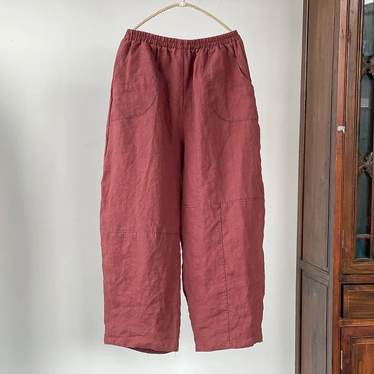 High Quality Linen Casual Pants Women New 2025 Spring Vintage Style Plain Color Loose Comfortable Female Harem Pants M918