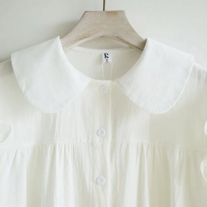 Girls' 2026 Summer Shirt Big Kids Doll Collar Pure Cotton Short Sleeve Blouse Solid Color Casual Top for School Daily Wear