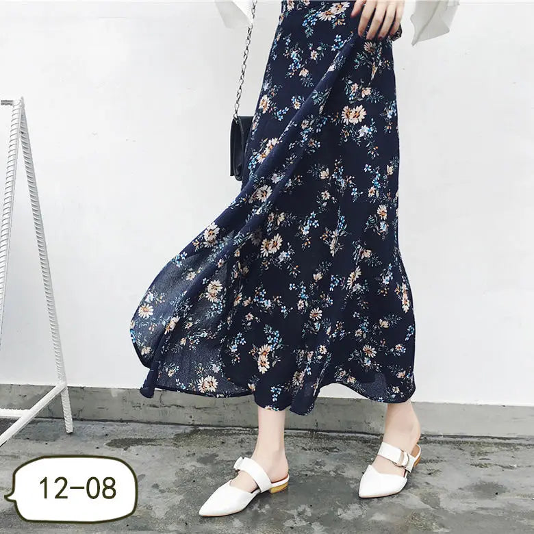 Vacation Style Wrap Skirt Beachside Long Skirt Women's High Waist A-Line Midi Skirt Floral Print One-Piece Summer Spring