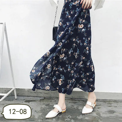 Vacation Style Wrap Skirt Beachside Long Skirt Women's High Waist A-Line Midi Skirt Floral Print One-Piece Summer Spring