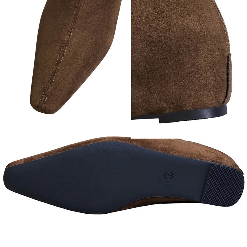 BIGTREE Shoes Women's Boots Rear Zipper Women's Ankle Boots Suede Square Head Wedges Boots Fashion Short Boots Botas Mujer