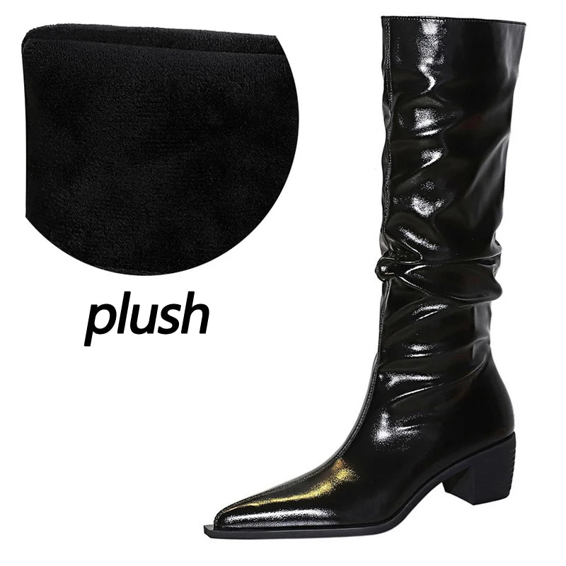 BIGTREE Shoes Patent Leather Women Knee-High Boots Thick Heel Women Boots 2026 New Winter Boots Fashion High Boots Ladies Shoes