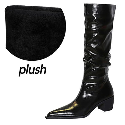 BIGTREE Shoes Patent Leather Women Knee-High Boots Thick Heel Women Boots 2026 New Winter Boots Fashion High Boots Ladies Shoes