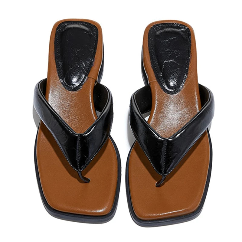 Chunky Wedge Women's Sandals Luxury Leather Flats for Women Comfortable Summer Flip-Flops Elegant Beach Sandals Women's Slippers
