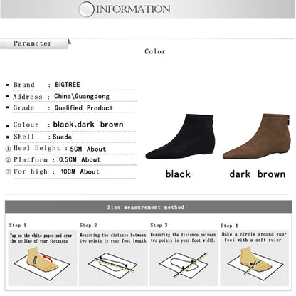 BIGTREE Shoes Women's Boots Rear Zipper Women's Ankle Boots Suede Square Head Wedges Boots Fashion Short Boots Botas Mujer