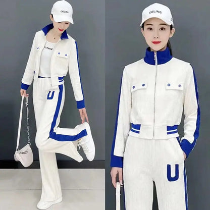 Plus Size 2022 Summer Youth Vitality Pants Set Long Sleeve Top Trousers Two Piece Set Elegant Women's Tracksuit Casual Clothing