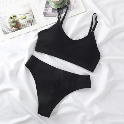 Women Seamless Bra And Panties Set Sexy Lingerie High Waist Thong Comfy Wire Free Bra Female Solid Color Ribbed Underwear Set