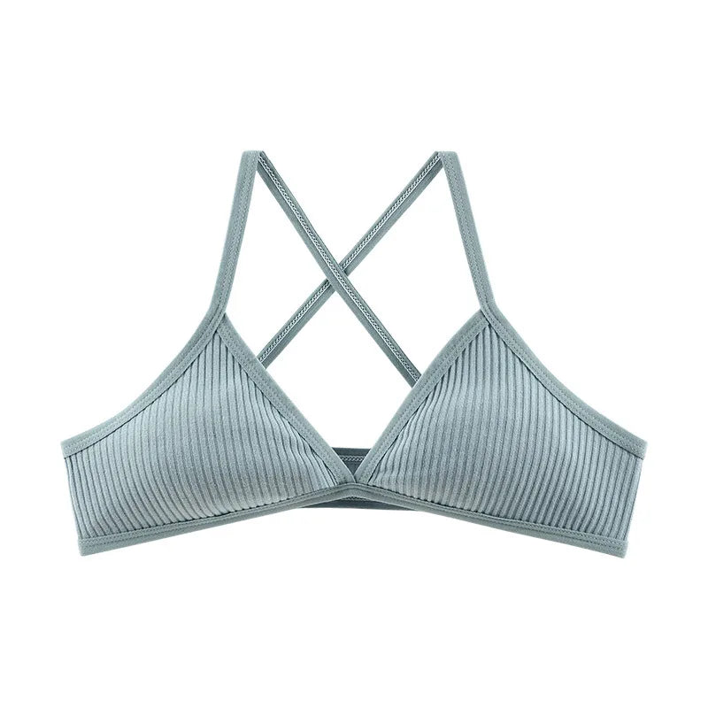Comfort Lingerie Cotton Bras For Women Thin Style Unlined Bralette Sexy Deep V Triangle Cup Cross Beauty Back Bra бюстгальтер