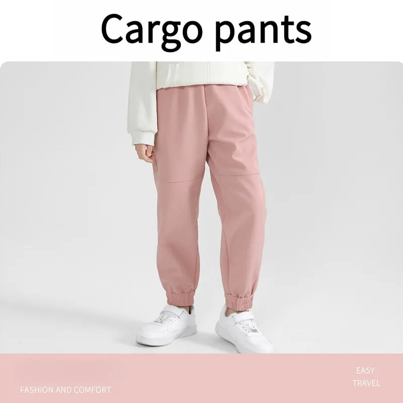 Children's Fleece Lined Soft Shell Pants Warm Autumn Winter Unisex Sports Trousers Outdoor Active Wear for Kids