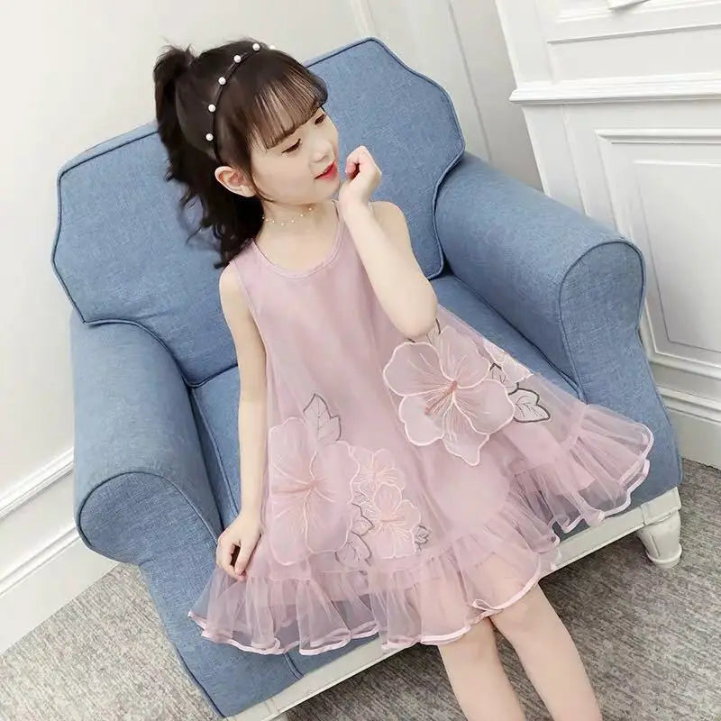 Sleeveless Mesh Children's Strapless Princess Dress 2025 Girl Summer Clothes Girls From 7 8 Years Dresses Kids Girl's Holiday 9