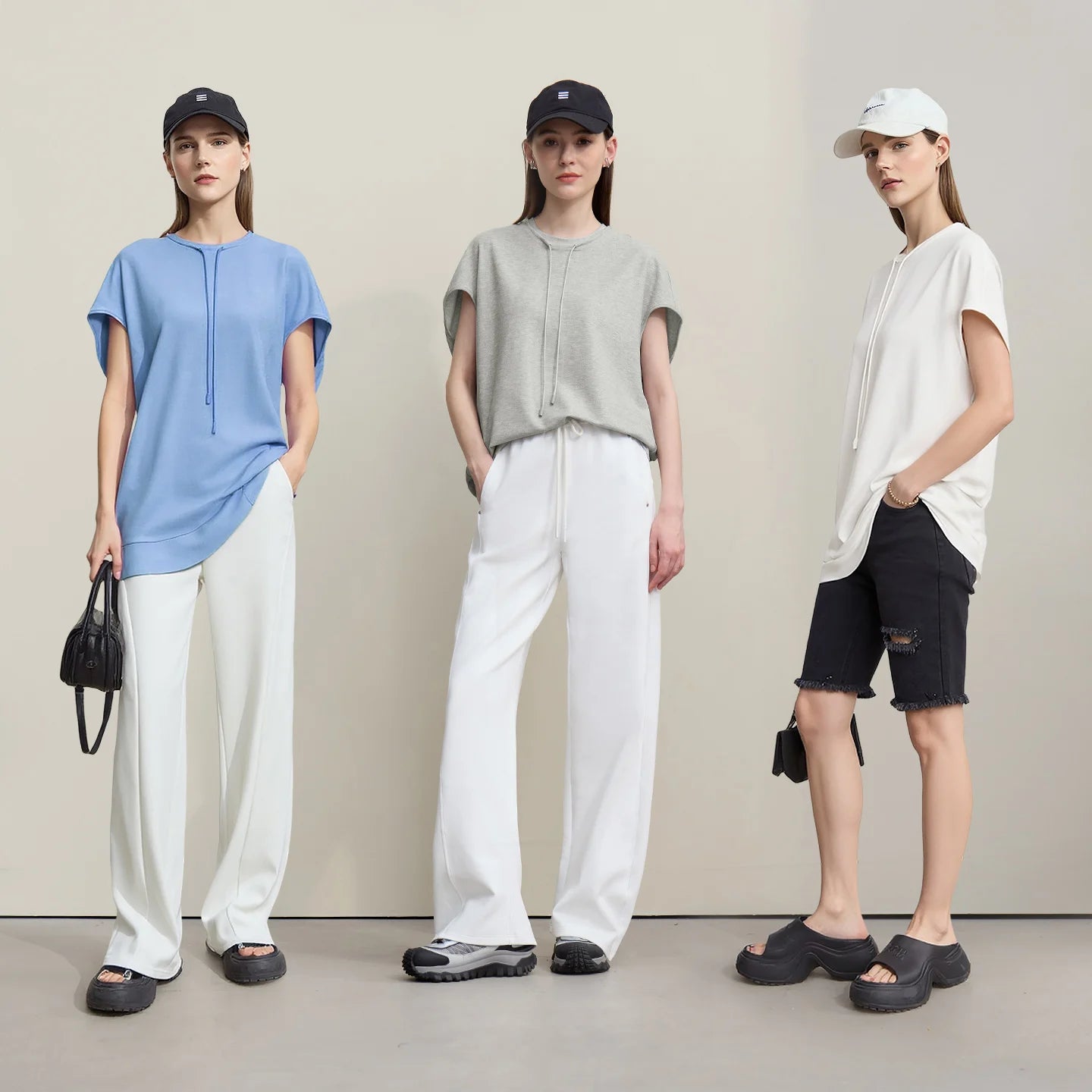 Amii Women's T-Shirt 2026 Summer New Quick Dry Anti-Bacterial Drawstring Dolman Tee Loose Tunic O-Neck Top For Women 12622024