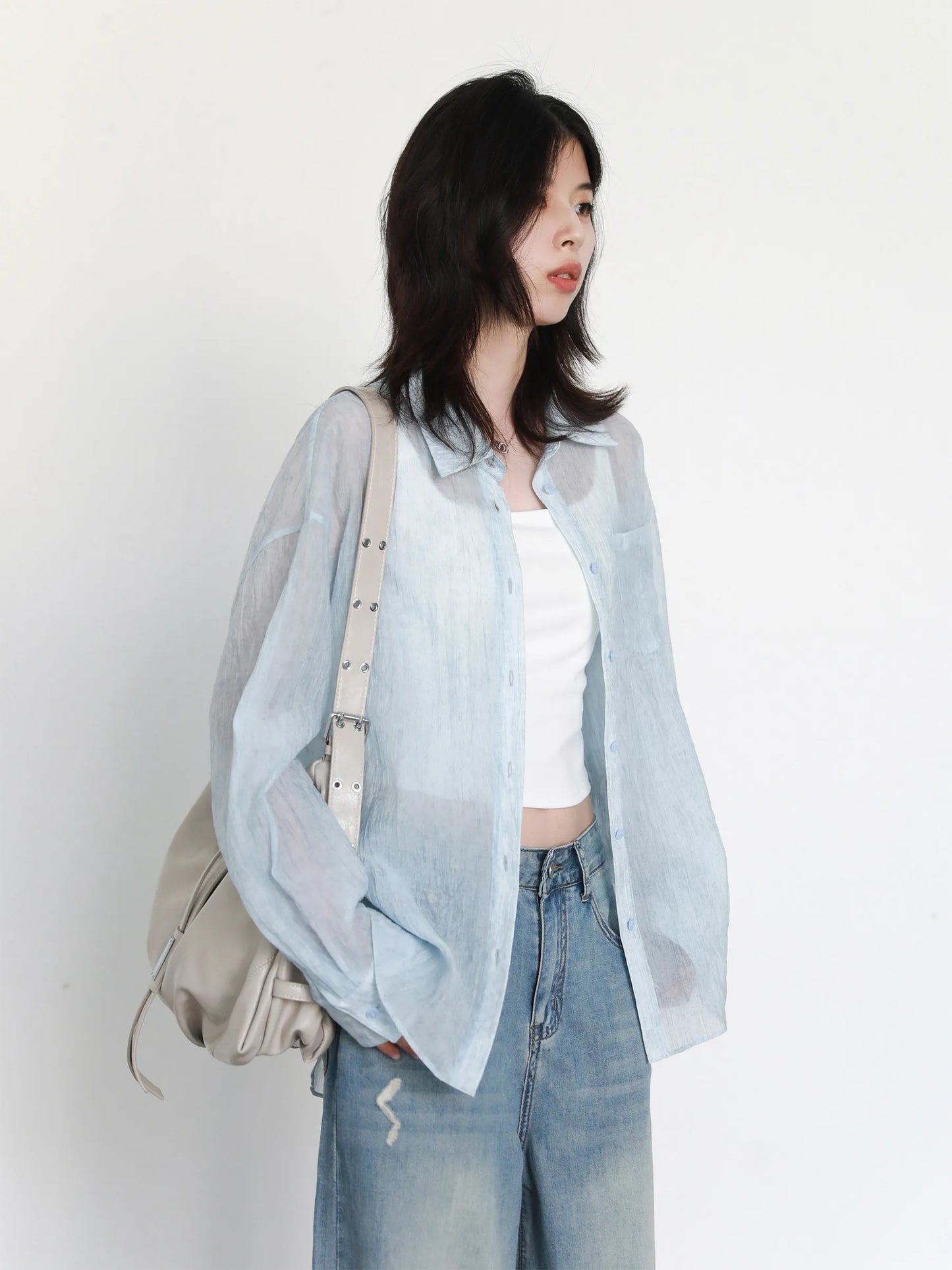 CHIC VEN New Women Summer Shirt Solid Loose Casual Single Breasted Back Slit Long Sleeved Blouses Oversized T-shirt 2026