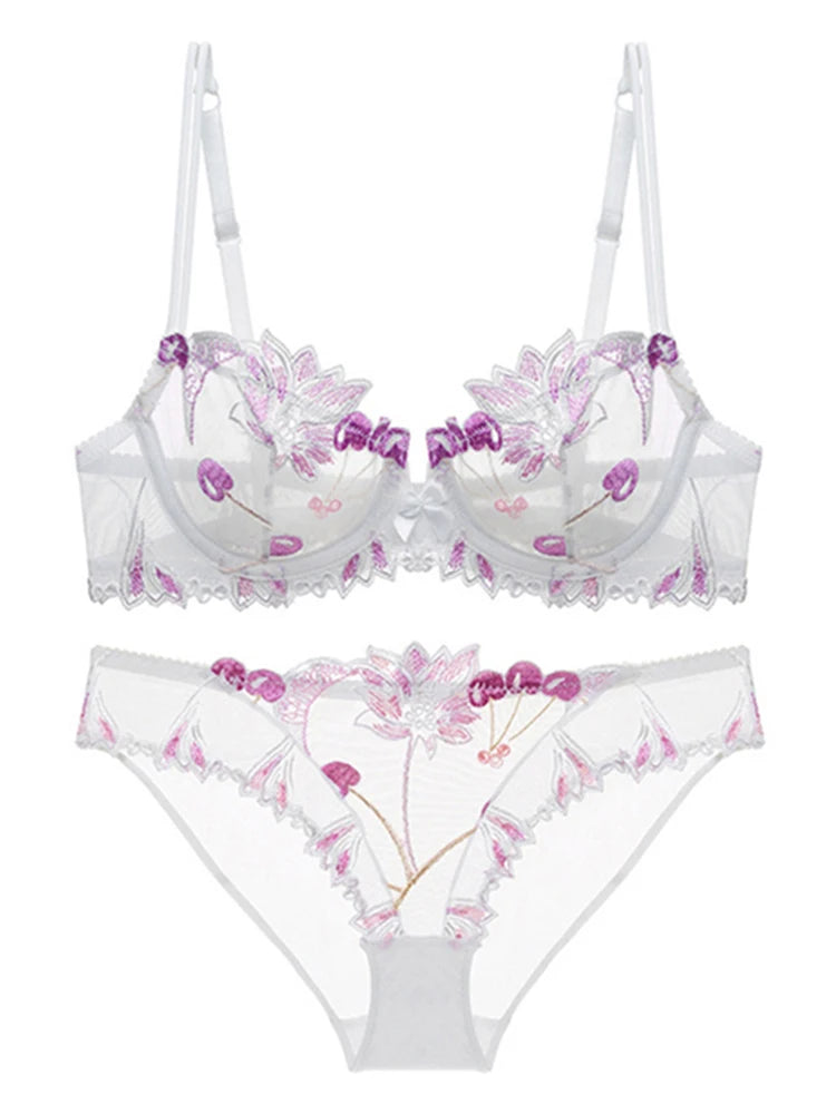 Sexy Lingerie Floral Lace Transparent Breathable Women's Underwear Bra Set for Women