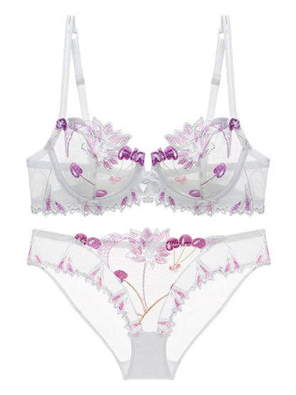 Sexy Lingerie Floral Lace Transparent Breathable Women's Underwear Bra Set for Women