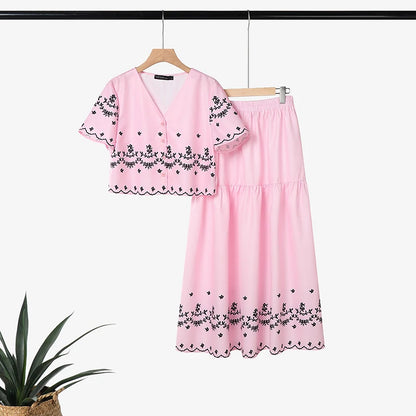 ZANZEA Bohemian 2 Piece Skirts Suits Women Summer Short Sleeve Cropped Shirt & A-Line Maxi Skirt Matching Sets Vacation Outfits