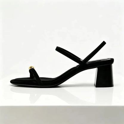 Metal Decoration Chunky Heeled Sandals Women Sexy Clip Toe Front & Rear Strap High Heels for Ladies Summer Luxury Designer Shoes