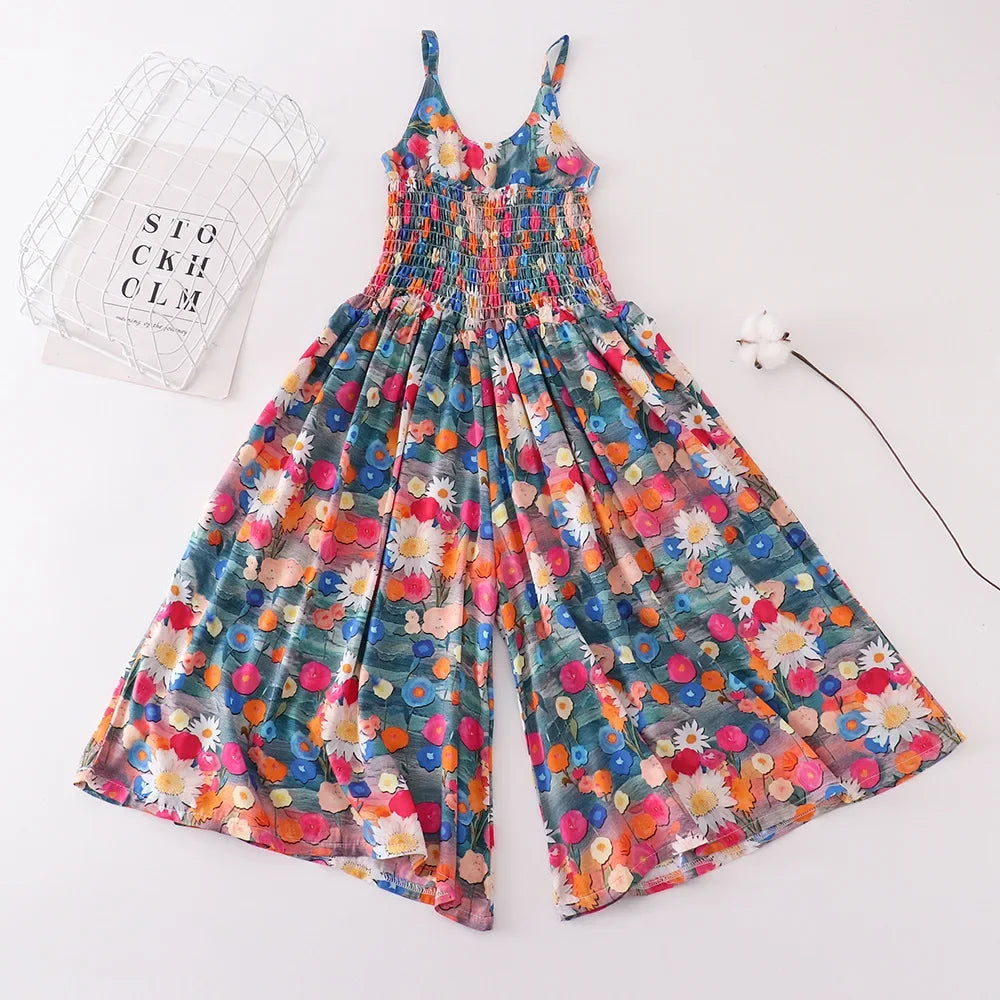 Summer Wide Leg Jumpsuits Kids Bottom Fashion Girls Rompers Beach Outfits Casual Body Suit Children Clothes One Pieces Playsuits