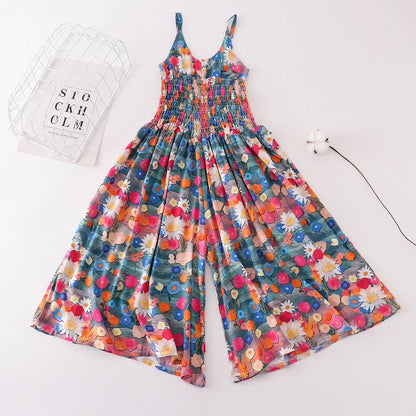 Summer Wide Leg Jumpsuits Kids Bottom Fashion Girls Rompers Beach Outfits Casual Body Suit Children Clothes One Pieces Playsuits